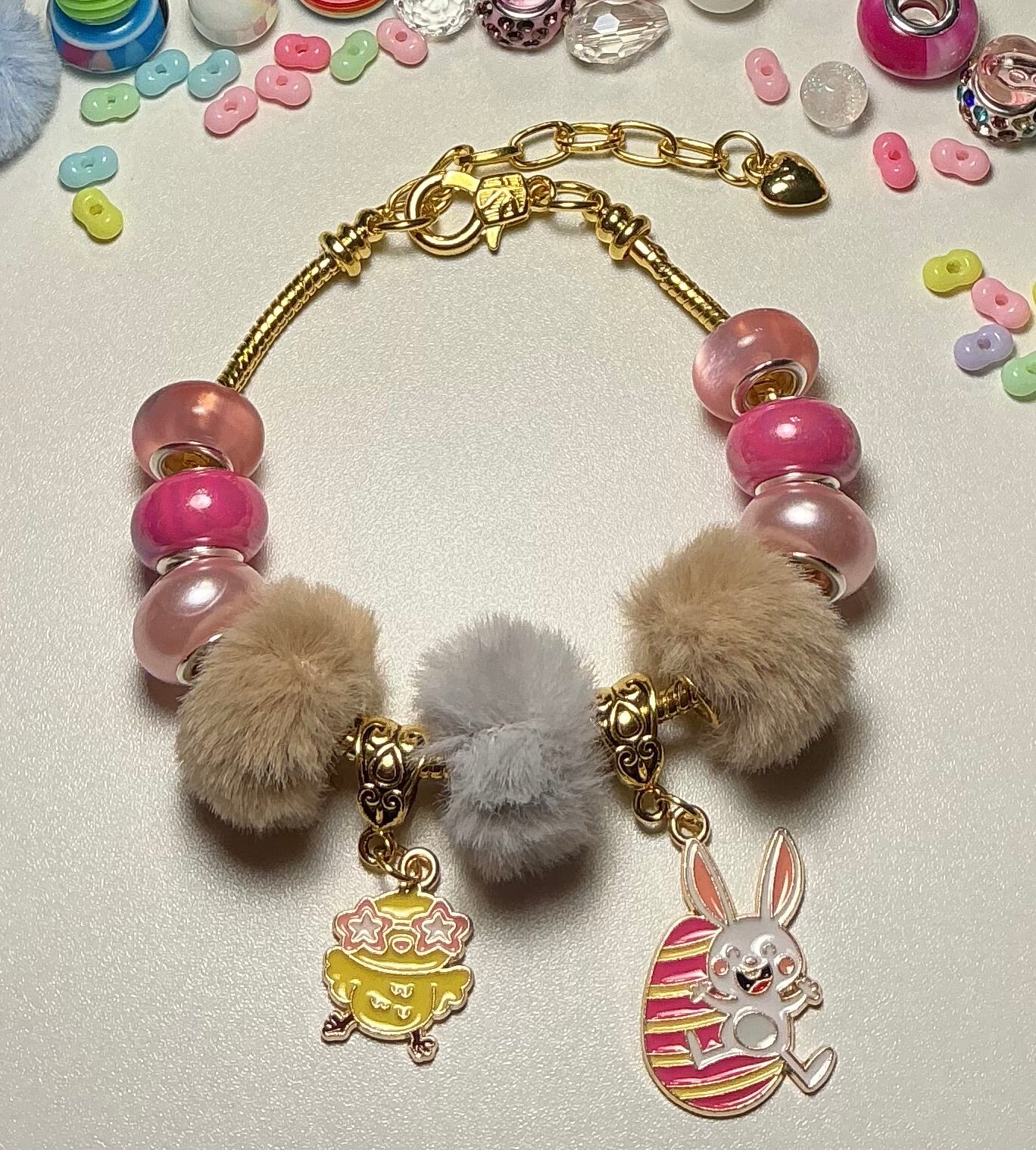 Easter Fuzzy Beaded Fluid Bracelet in Gold