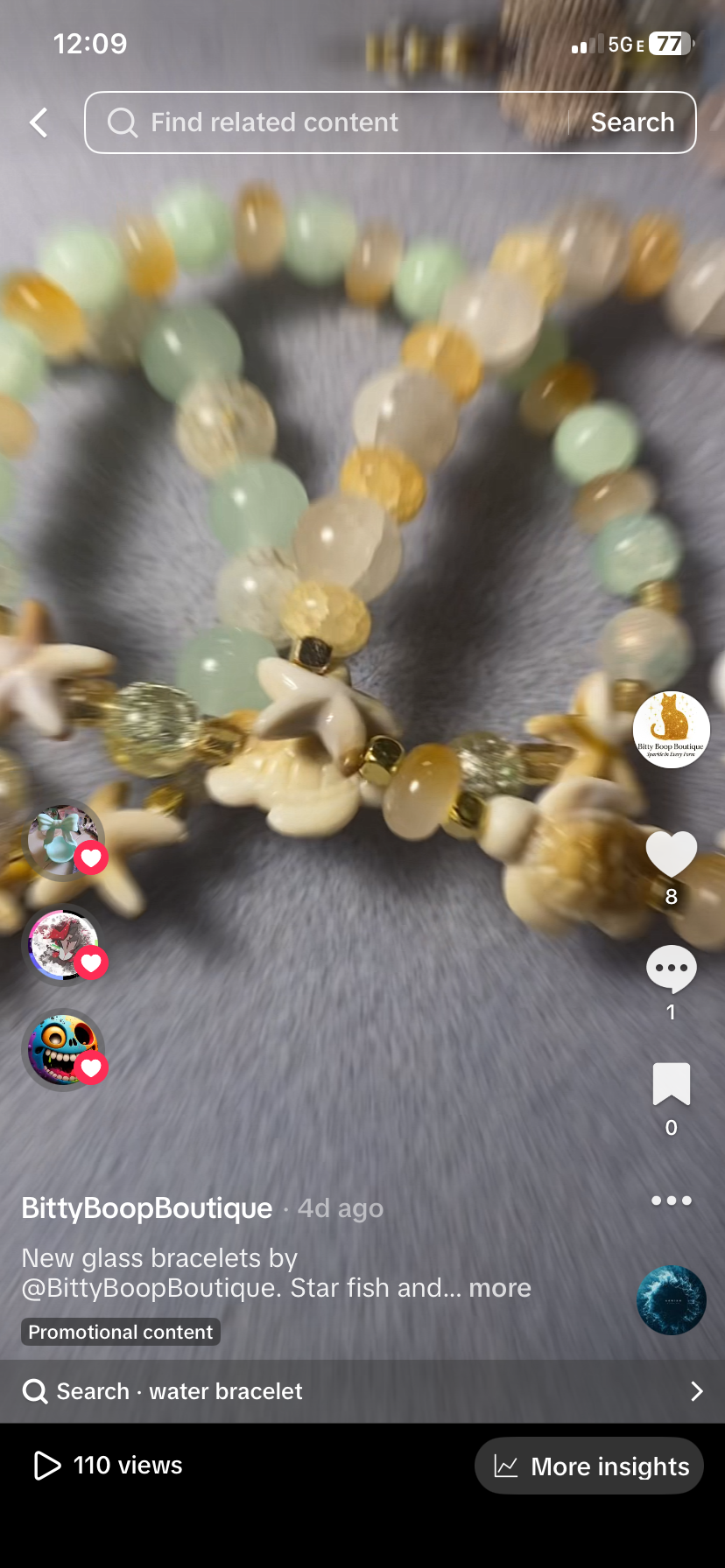 Beach themed glass bracelet