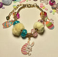 Easter Themed Fuzzy Beaded Chain Bracelet (Gold)