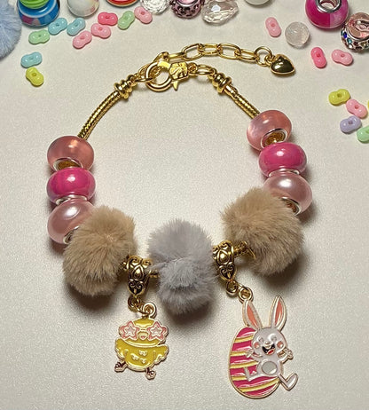 Easter Fuzzy Beaded Fluid Bracelet in Gold