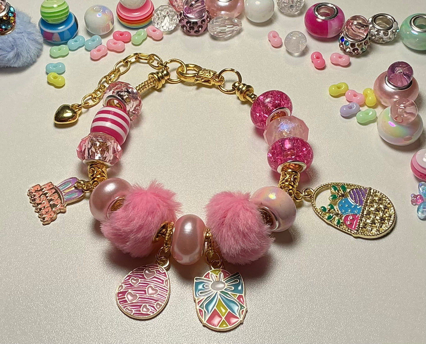 Easter Fuzzy Beaded Fluid Bracelet in Gold