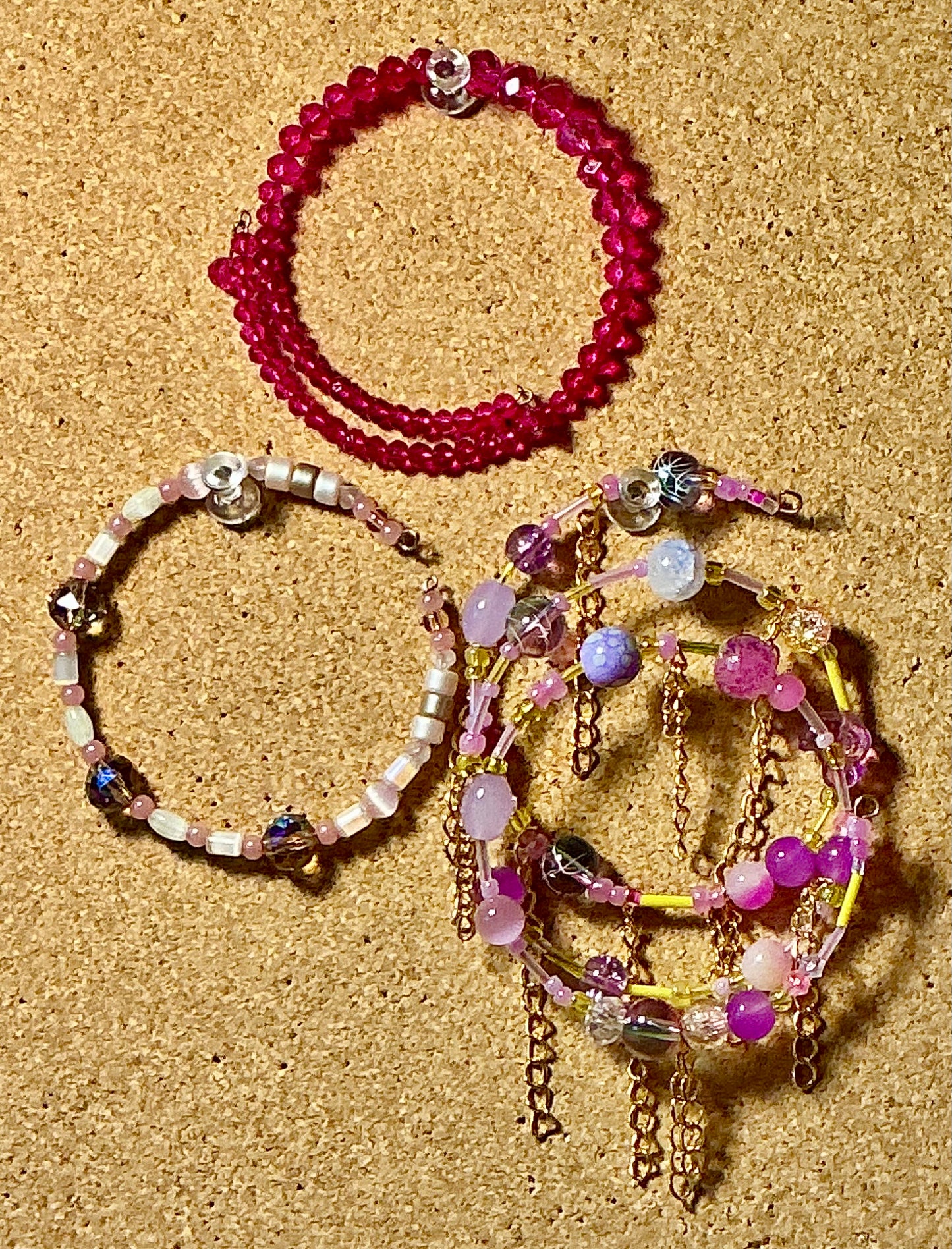 Glass Beaded Bracelets on Memory Wire Bundles