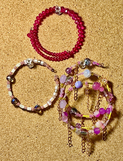 Glass Beaded Bracelets on Memory Wire Bundles