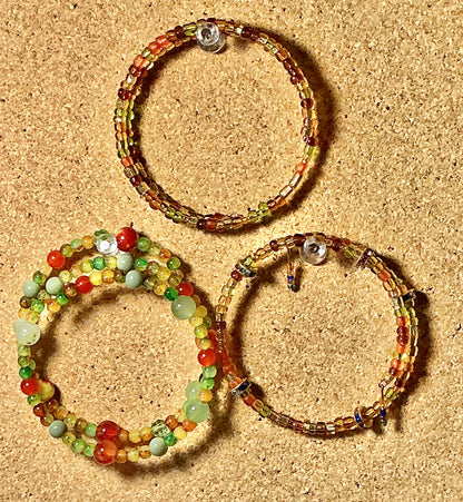Glass Beaded Bracelets on Memory Wire Bundles