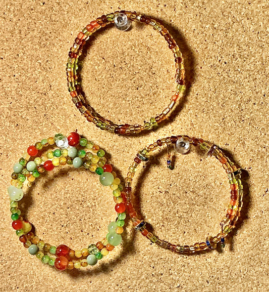 Glass Beaded Bracelets on Memory Wire Bundles