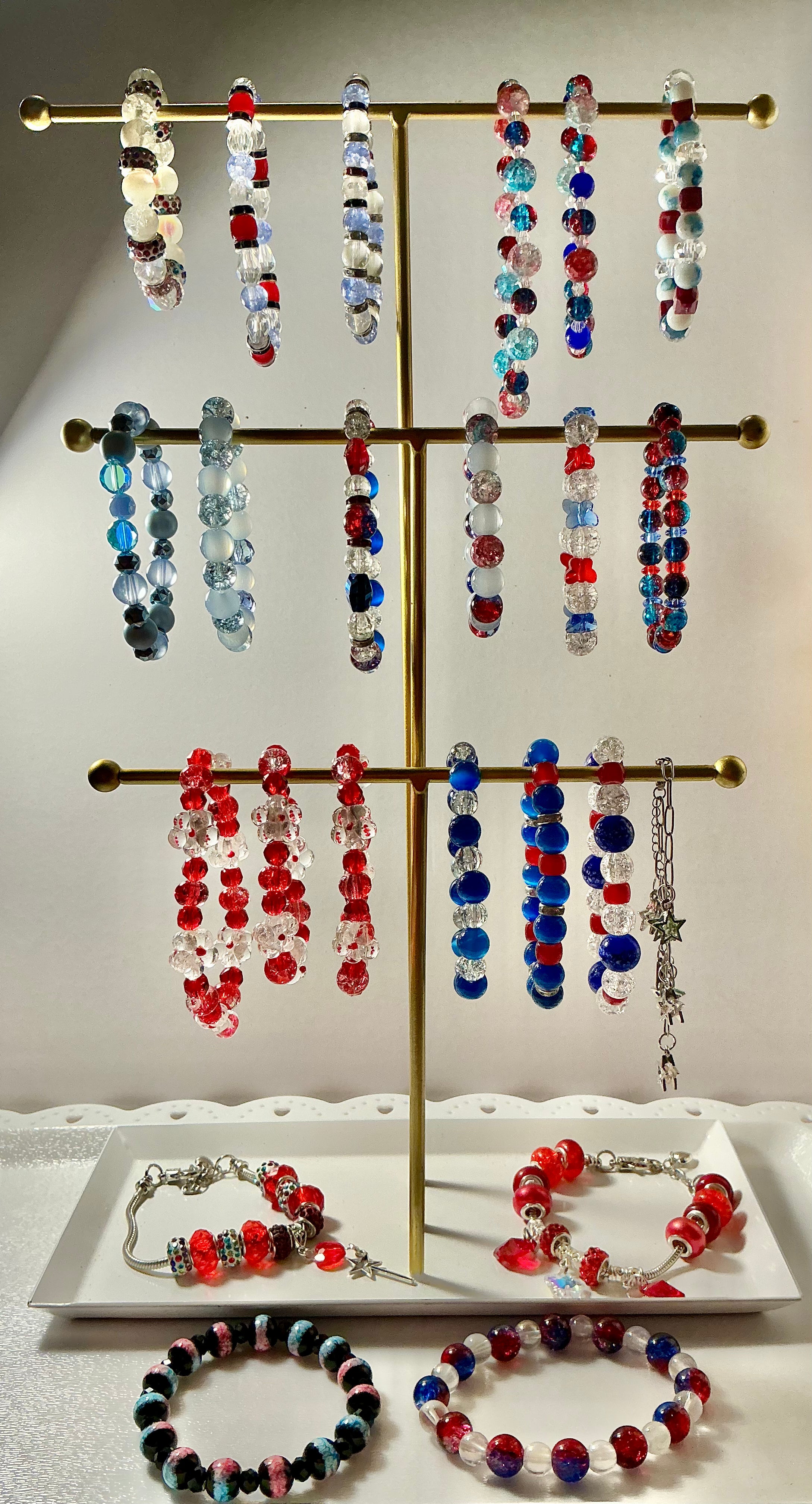 Fourth of July glass bracelets