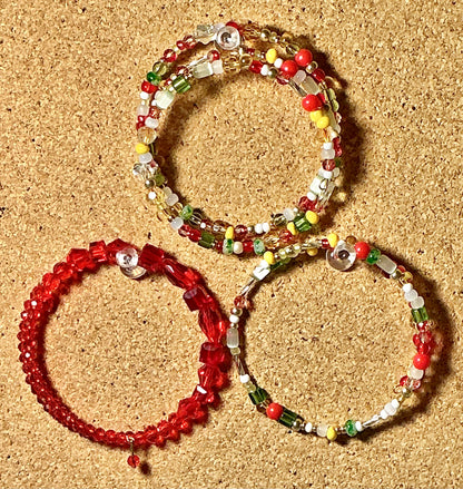 Glass Beaded Bracelets on Memory Wire Bundles