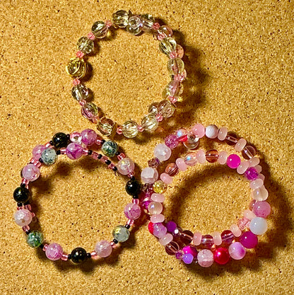 Glass Beaded Bracelets on Memory Wire Bundles