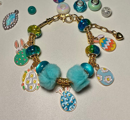Easter Fuzzy Beaded Fluid Bracelet in Gold