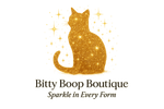 silouette of orange cat that sparkles like glitter and says underneath it "Bitty Boop Boutique, Sparkle in Every Form